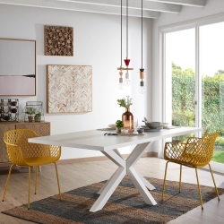 Белый лакированный стол Arya со стальными ножками 200x100