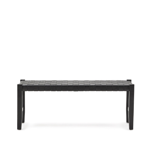 Скамья Calixta из кожи и красного дерева с черной отделкой 120 см