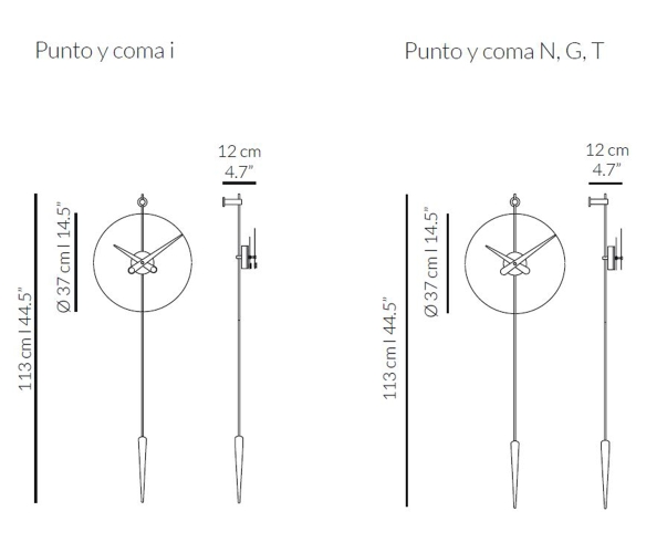 Punto y Coma i (хром), часы настенные Nomon. (хромированная сталь) D=37см, H=113см