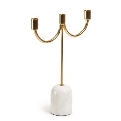 Большой подсвечник Perca на 3 свечи из белого мрамора и позолоченного металла