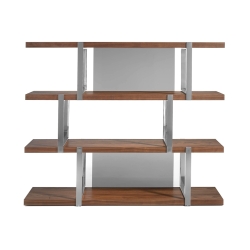 Стеллаж MQ2001SF /3136 ореховое дерево с полками из черного стекла