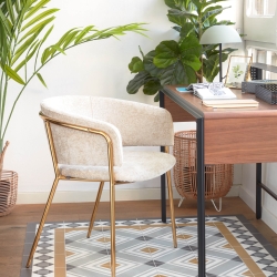 Стул Konnie из бежевой синели со стальными ножками и золотой отделкой