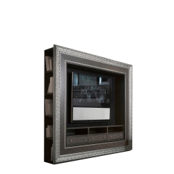 Шкаф для телевизора Goya, отделка дерево, черное дерево по бокам, ткань FABRIC F2311 на задней стенк